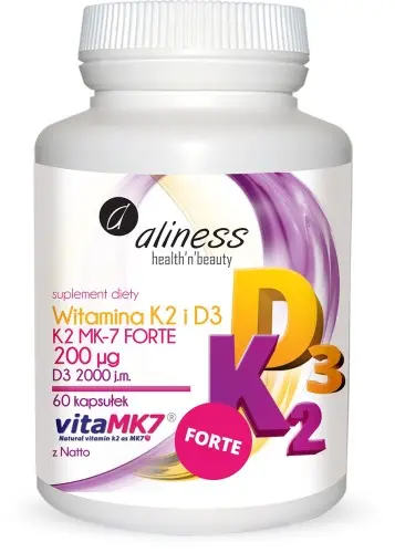 Aliness Witamina K2 MK-7 FORTE 200µg + D3 2000 IU x 60 kaps.
