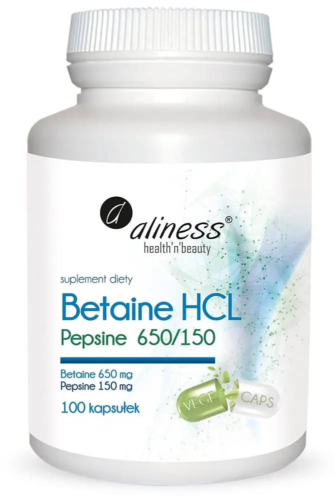 Aliness Betaina HCL 650mg + Pepsyna 150mg x 100 kaps.