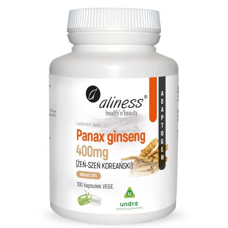 Panax Ginseng (ŻEŃ-SZEŃ KOREAŃSKI) 20% 400mg x 100 Vege caps.
