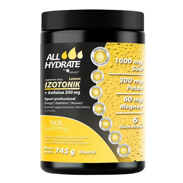 ALLHydrate, Izotonik Sport Lemon+Kofeina 200mg, 745g, 50 porcji