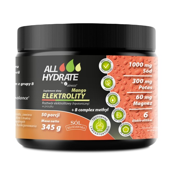 ALLHydrate, Elektrolity Mango + B complex methyl 345g, 50 porcji