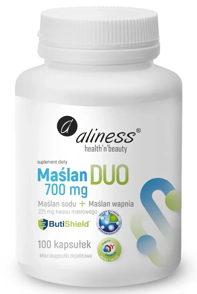 Aliness Maślan DUO 700mg (Wapnia + Sodu) 225mg Kwasu Masłowego x 100 kaps.