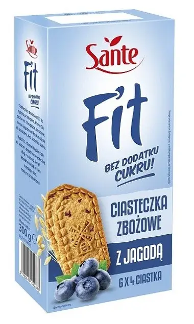 Sante Fit Ciasteczka Zbożowe z Jagodą Bez Cukru 300g 6x4szt.