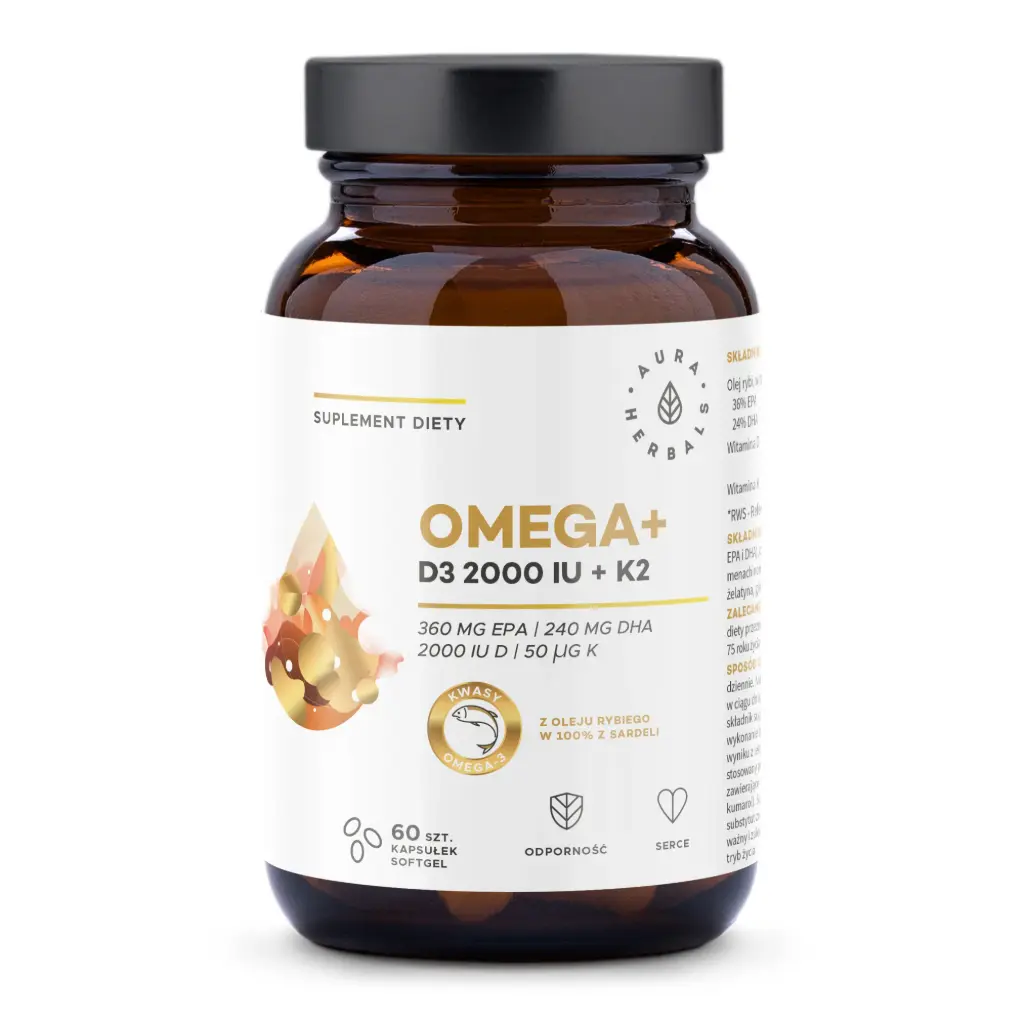 Aura Herbals Omega+ Witamina D3 2000 IU + K2 x 60 kaps.