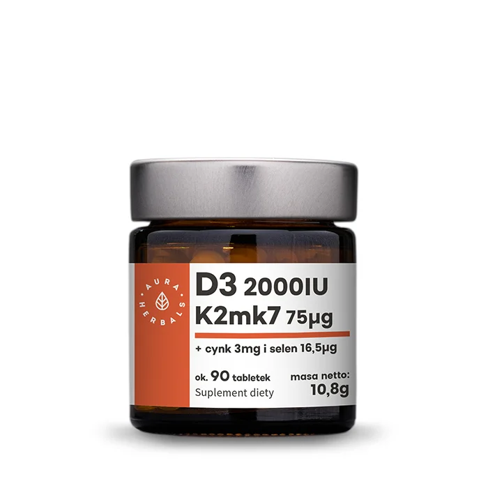Aura Herbals Witamina D3 2000 IU + K2 + Cynk + Selen x 90 kaps.