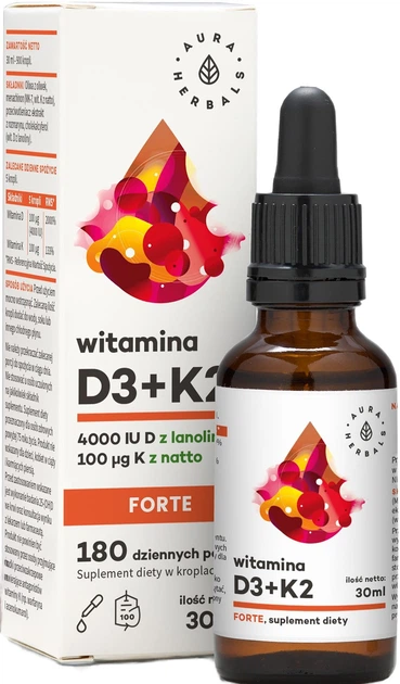 Aura Herbals Witamina D3 4000 IU + K2 FORTE (krople) x 30ml