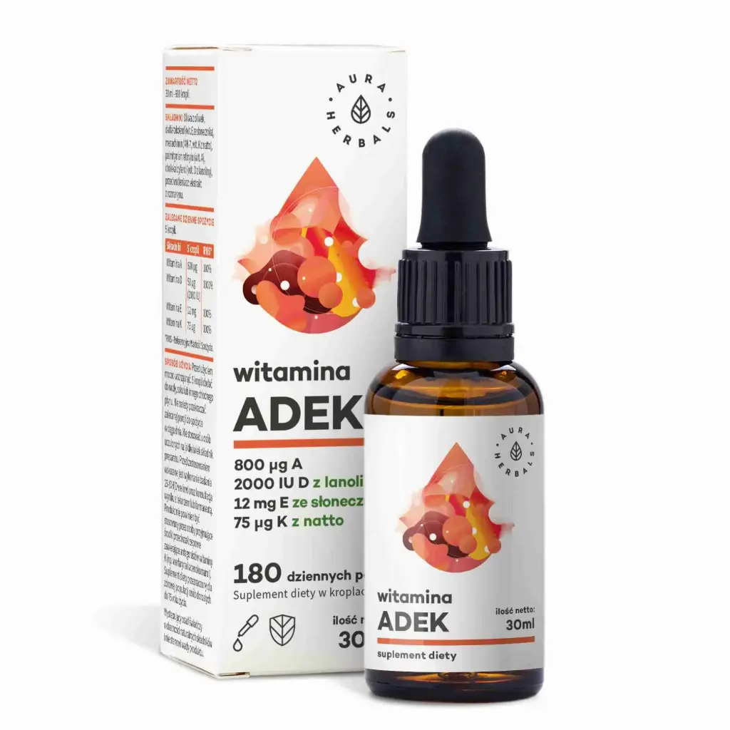 Aura Herbals Witamina ADEK, A + D3 2000 IU + E + K2 (krople) x 30ml
