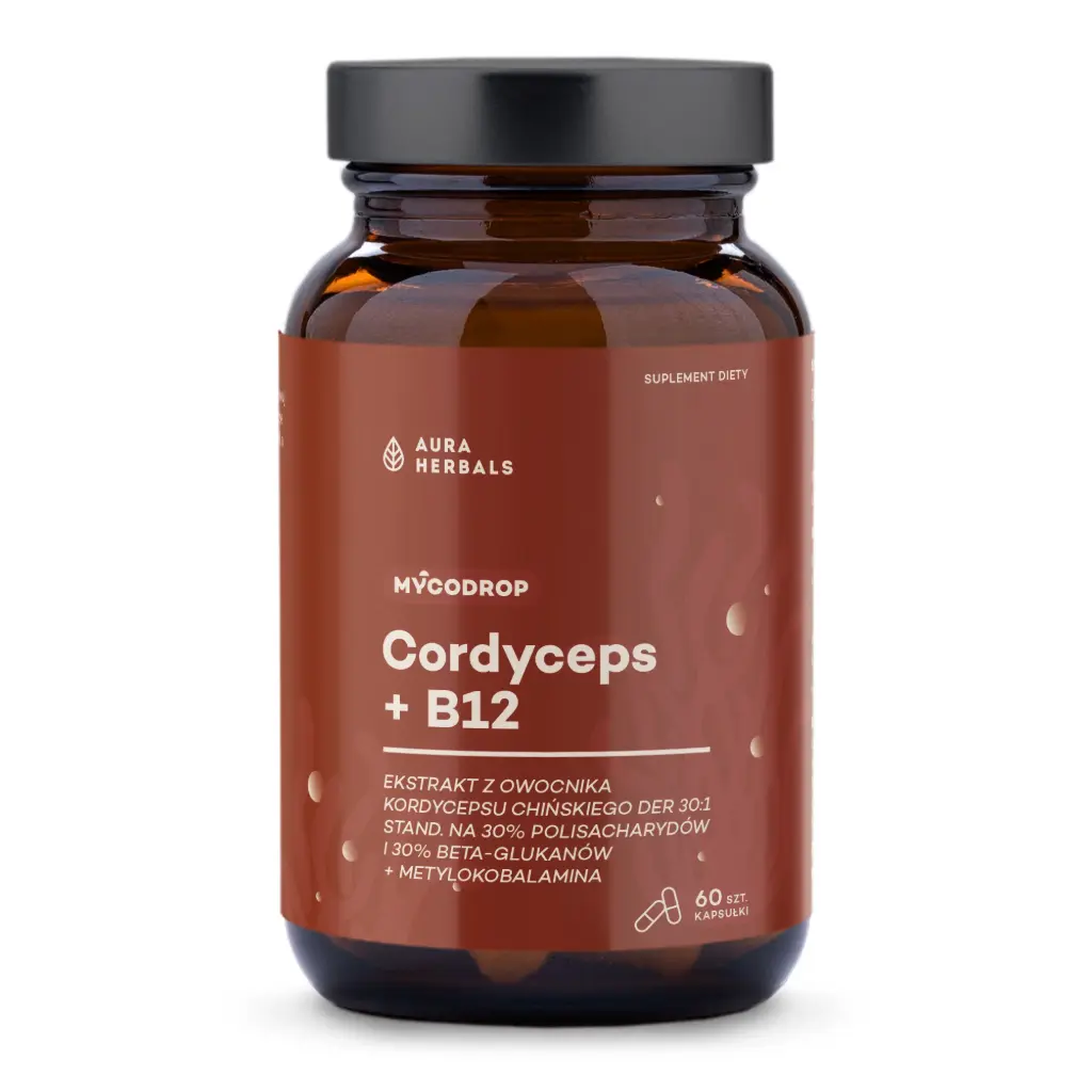 Aura Herbals Mycodrop Cordyceps 30:1 + B12 x 60 kaps.