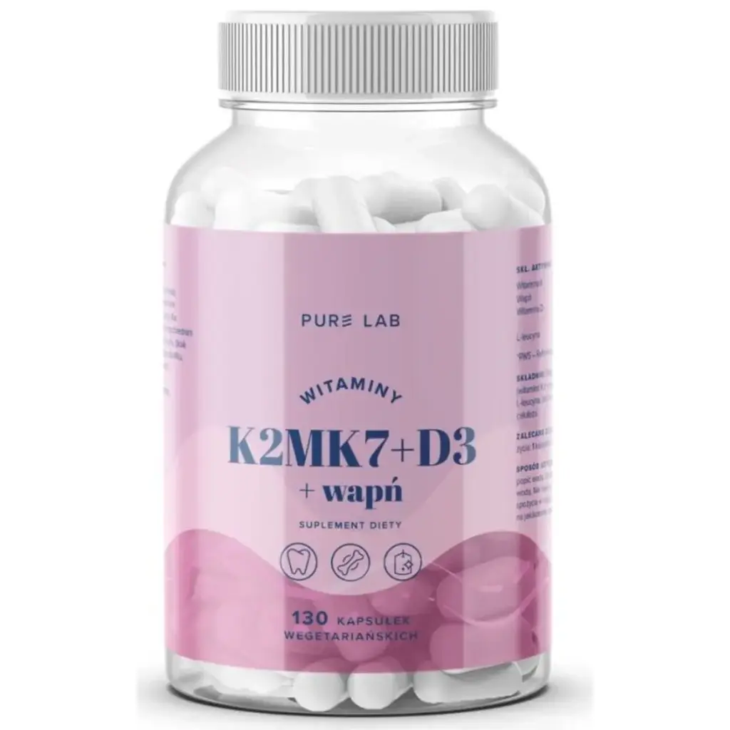 Aura Herbals Pure Lab Witaminy K2MK7+D3 + Wapń x 130 kaps.