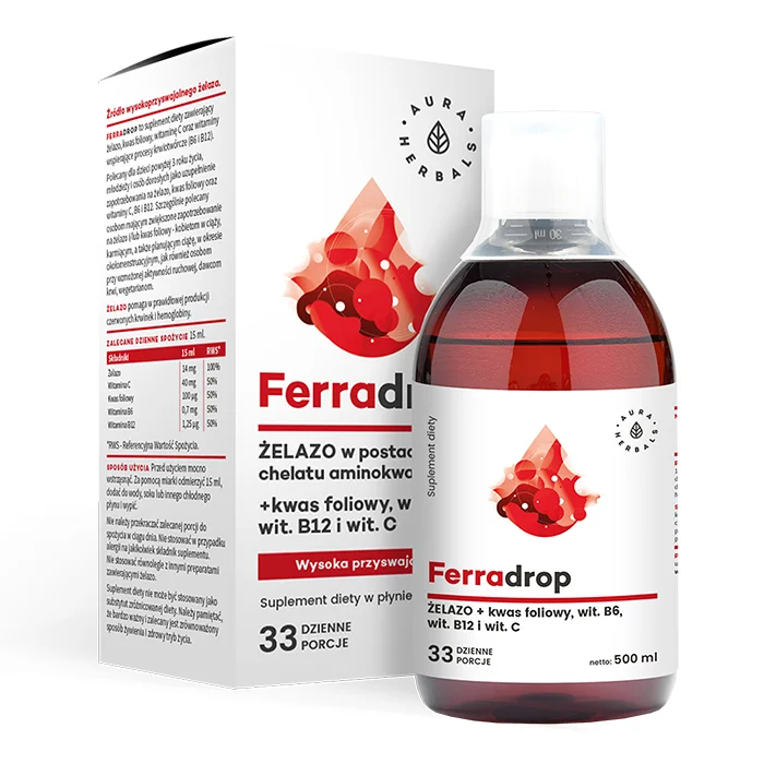 Aura Herbals Ferradrop Żelazo + Kwas Foliowy (płyn) x 500ml