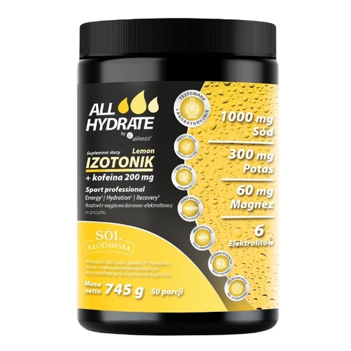 [5903242583995] ALLHydrate, Izotonik Sport Lemon+Kofeina 200mg, 745g, 50 porcji