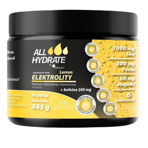 [5903242584039] ALLHydrate, Elektrolity Lemon + Kofeina 200mg, 345g, 50 porcji