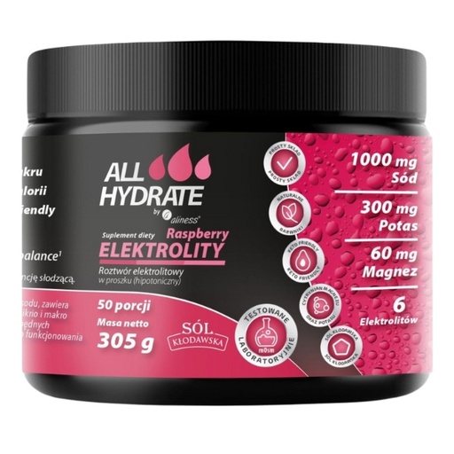 [5903242584022] ALLHydrate, Elektrolity Raspberry 305g, 50 porcji