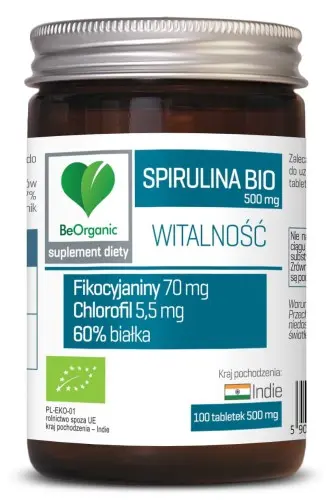 [5903242581762] BeOrganic Spirulina 500mg x 100 tabletek