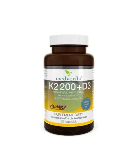 [5905669084550] Medverita Witamina K2 MK-7 200 ug + D3 2000IU 60k