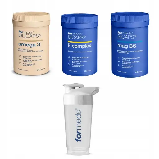 Zestaw ForMeds Olicaps Omega 3 + Bicaps B Complex + Mag B6 SHAKER GRATIS!