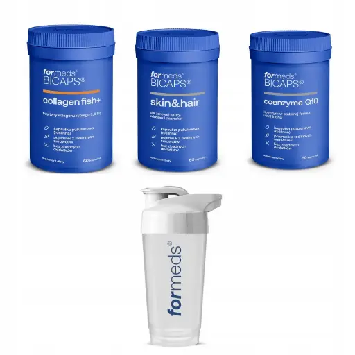 Zestaw ForMeds BICAPS Kolagen Fish + Skin&Hair + Koenzym Q10 SHAKER GRATIS!