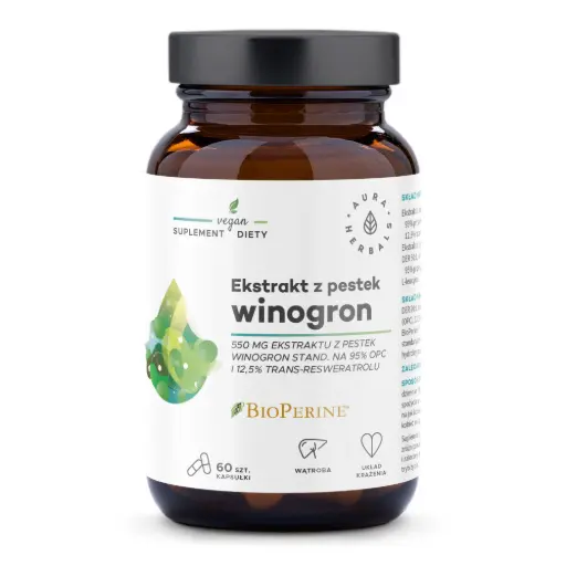 [5902479613956] Aura Herbals Ekstrakt z Pestek Winogron 550mg x 60 kaps.