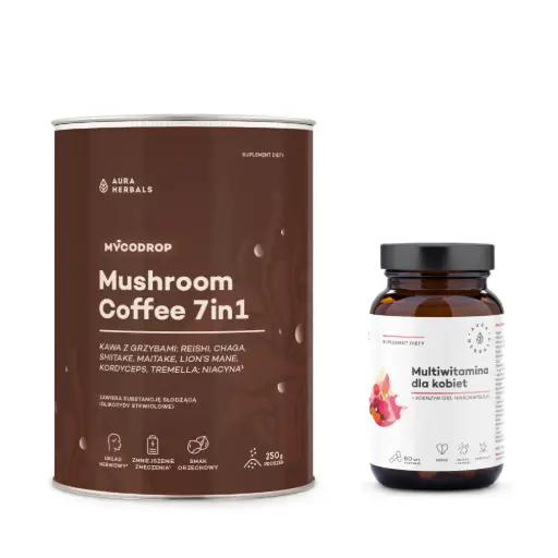 [616285+614786] Aura Herbals Mycodrop Mushroom Coffee 7in1 + Multiwitamina dla Kobiet GRATIS!