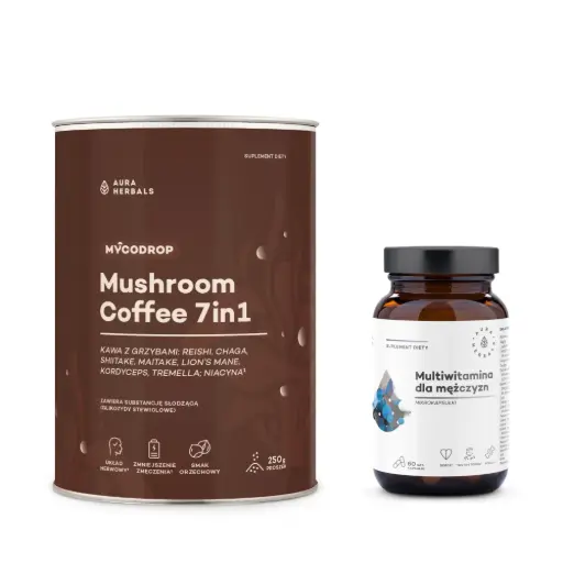 [616230+614779] Aura Herbals Mycodrop Mushroom Coffee 7in1 + Multiwitamina dla Mężczyzn GRATIS!